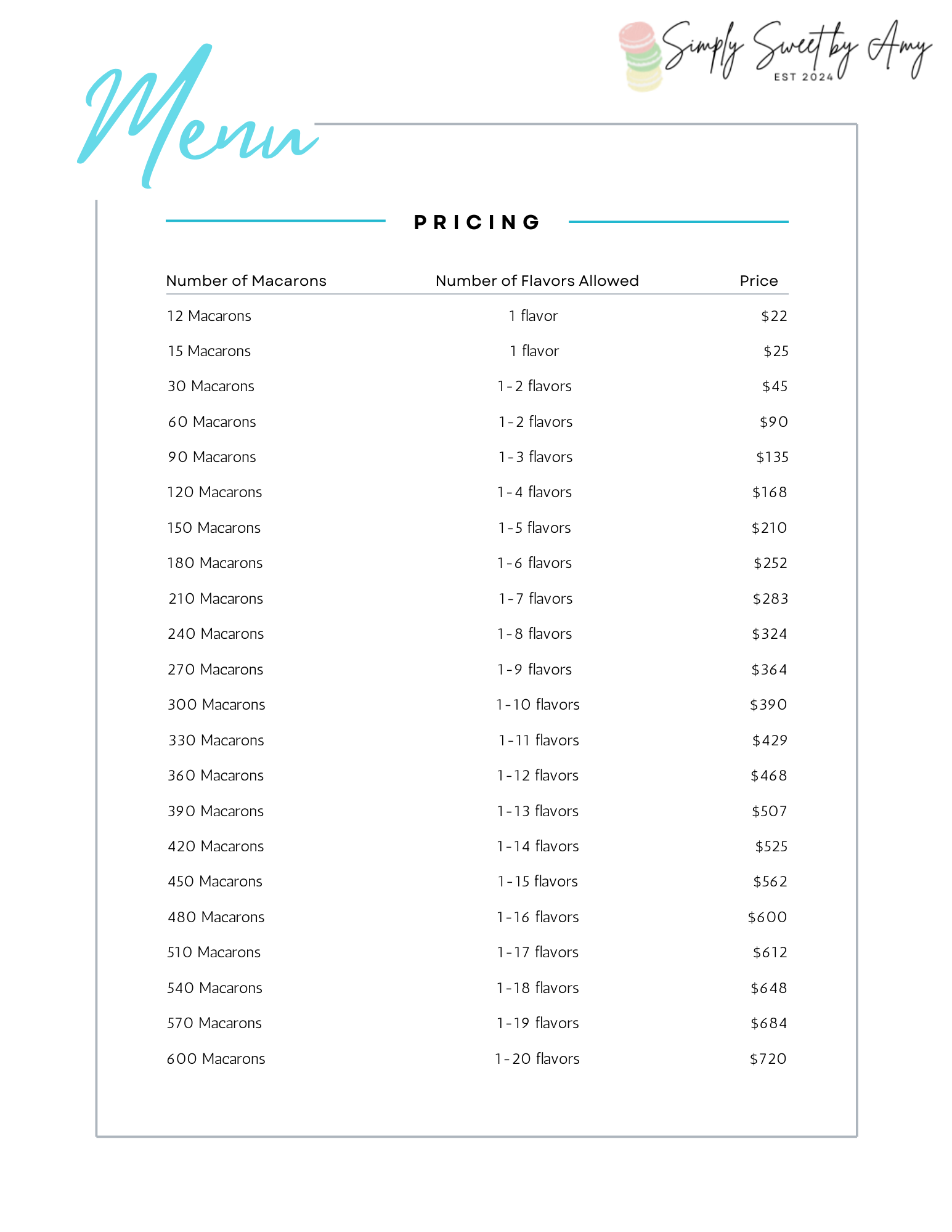 Simply Sweet by Amy Pricing Chart